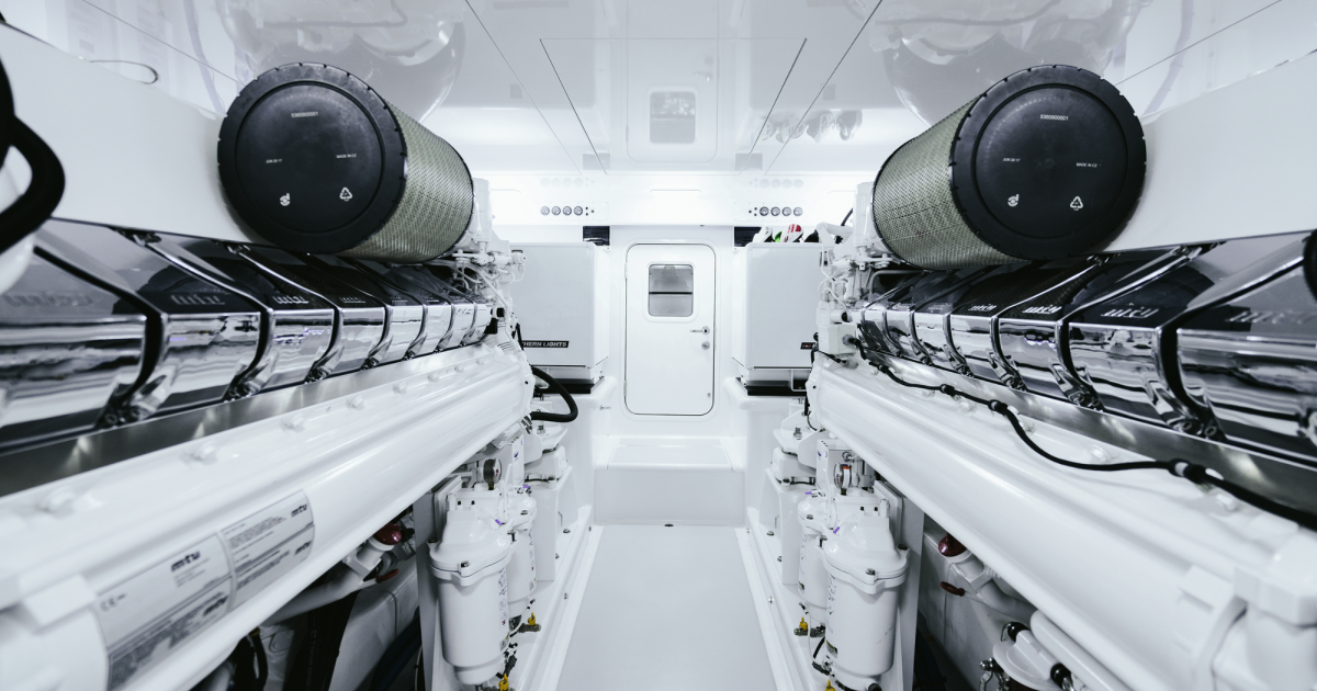 Technical engine room aboard a yacht